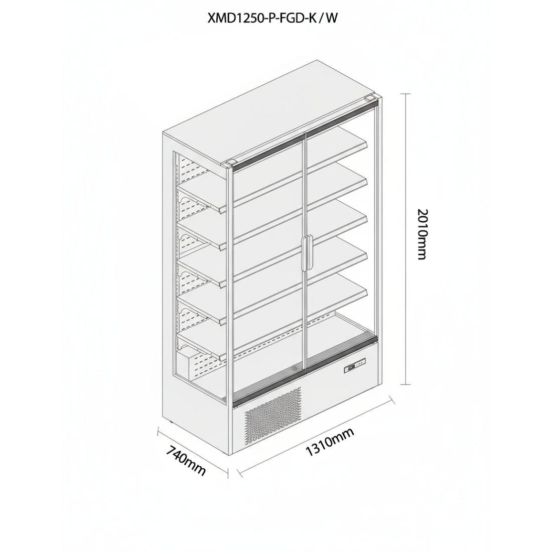 Prodis 1310mm Refrigerated Multideck, Black (XMD1250-MK2-K) dimensions diagram