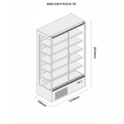 Prodis 1310mm Refrigerated Multideck, Black (XMD1250-MK2-K) dimensions diagram