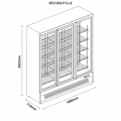 Prodis 1664L Triple Door Refrigerator (XPD1850-P-G-LE) dimensions diagram